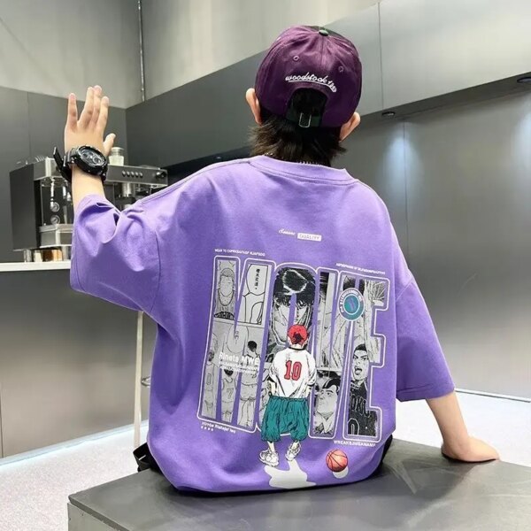 Summer Kids Clothes Streetwear Japan Style Cartoon Print T Shirt Short Sleeve Tops Tees Boys Clothes 100%Cotton Children Tees