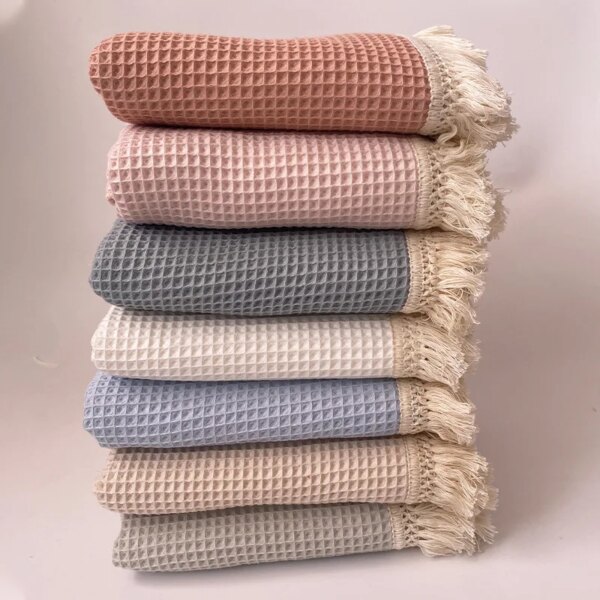 Tassel Baby Blankets Newborn Waffle Cotton Baby Swaddle Blanket New Born Stroller Blanket Bedding Items Infant Nap Bed Cover