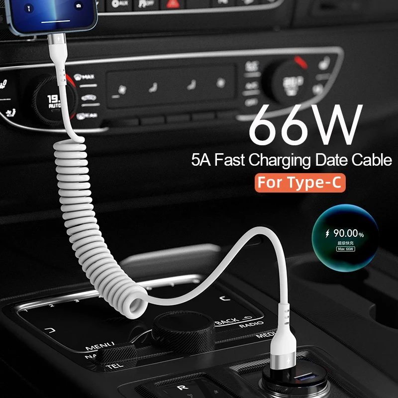 نوع-C 5A شحن سريع USB نوع C كابل الربيع تلسكوبي سيارة الحبل لسامسونج شاومي Redmi POCO العالمي الهاتف شاحن خط نوع-C 5A شحن سريع USB نوع C كابل الربيع تلسكوبي سيارة الحبل لسامسونج شاومي Redmi POCO العالمي الهاتف شاحن خط