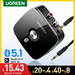 UGREEN بلوتوث RCA استقبال 5.1 aptX HD 3.5 مللي متر جاك Aux محول لاسلكي الموسيقى لسيارة التلفزيون 2RCA بلوتوث 5.0 استقبال الصوت