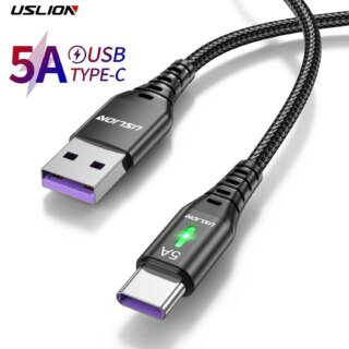 USLION 5A USB نوع C كابل الهاتف المحمول شحن سريع بيانات الحبل لسامسونج S22 شاومي 12 برو Poco F3 X4 GT Oneplus 10 Realme 3m