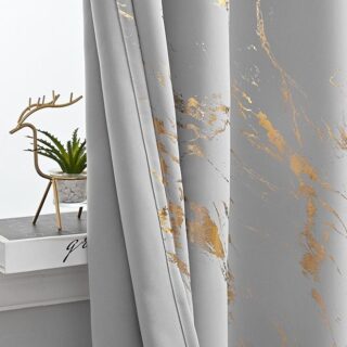 Arabest 2-Piece Marble Print Grommet Top Living Room Decor Thermal Insulated Light Blocking Window Curtains Grey/Gold