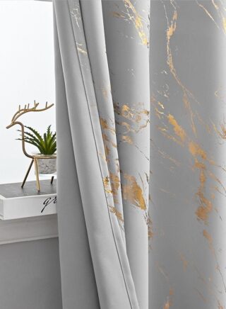 Arabest 2-Piece Marble Print Grommet Top Living Room Decor Thermal Insulated Light Blocking Window Curtains Grey/Gold
