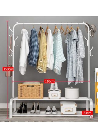 المفرج علاقة ملابس معدنى منظم وحامل ملابس أبيض 110x36x150 سم