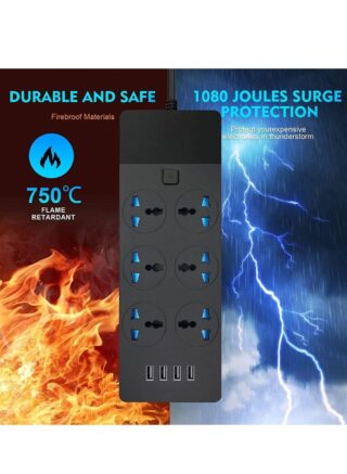 EzzySo Power Strips Extension Cord 6 Outlets Universal Plug Adapter with 4 USB Ports Surge Protector Charging Socket with 2M Bold Extension Cord