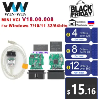 VCI المصغرة لتويوتا تيس Techstream ، FTDI ل J2534 ، الماسح الضوئي السيارات ، OBD ، OBD2 ، كابل تشخيص السيارة ، V18.00.008