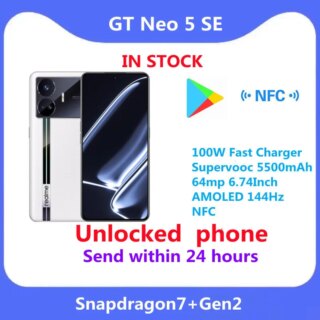 شاحن سريع من Realme ، GT Neo 5 ، SE ، Snapdragon 7 ، Gen2 ، 5500mAh ، 64mp ، 6.74 “AMOLED ، 144Hz ، NFC