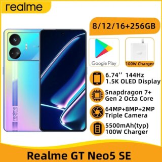 Realme-GT Neo 5 SE 5G, Snapdragon 7, Gen 2, Octa Core, 6.74 “, 1.5K, 144Hz شاشة OLED, كاميرا 64MP, بطارية 5500mAh, شاحن 100W