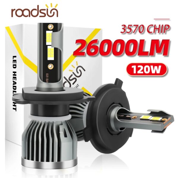 Roadsun H7 الصمام العلوي H11 H1 H3 9005 9006 HB3 HB4 880 9007 H13 H4 LED المصابيح الأمامية لمبة ل سيارة 12V 120W 26000LM 3570 CSP رقاقة