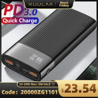 باور بانك للشحن السريع من KUULAA ، 20000 mAh ، مراقبة الجودة ، PD 3.0 ، 20000 mAh ، USB شاحن بطارية خارجي لهاتف iPhone 15 ، 14