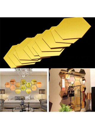 دادا الرئيسية ملصق جدار قابل للإزالة على شكل مرآة سداسية الزوايا أصفر 100x85x50مم