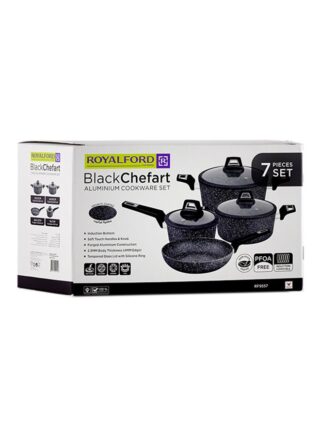 رويال فورد طقم أواني طهي من الألومنيوم من شيف آرت مكون من 7 قطع مع أغطية من الزجاج المقوى باللون الأسود 28 × 12 سم أسود 28×12سم