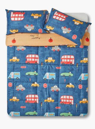 أمال طقم لحاف مقاس كينج، مناسب لجميع المواسم، طقم سرير للاستخدام اليومي، ألياف دقيقة فائقة النعومة، 3 قطع، 1 لحاف، 2 غطاء وسادة، سيارات زرقاء، بوليستر سيارات زرقاء بوليستر