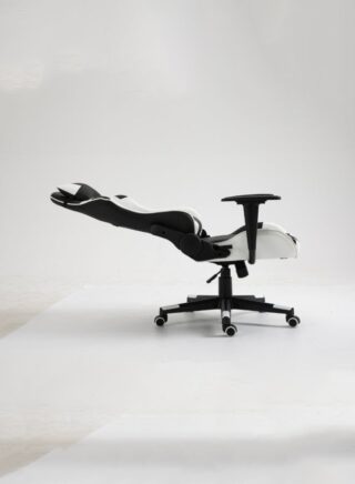 سويتش كرسي دريك لألعاب الكمبيوتر والسباقات بتصميم دوار وبظهر عالٍ وثابت بشكل مريح وبإمالة كاملة قابلة للتعديل ومصنوع من الجلد الصناعي بالكامل مع زخارف باللون الأسود طراز 5727W، لون أبيض أبيض