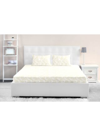 أمال Fitted Bedsheet Set King Size High Quality 100% Cotton Percale 144 TC Light Weight Everyday Use 1 Bed Sheet And 2 Pillow Cases Printed White/Light Yellow Cotton White/Light Yellow 180 x 200 + 33cm