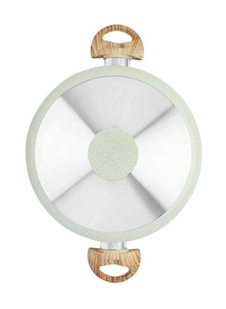 تراست قدر طهي من الالمنيوم الغير لاصق بمقبض خشبي ناعم الملمس مقاوم للحرارة و غطاء من الالمنيوم اخضر فاتح/بني/فضي