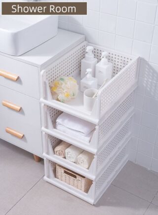 أوكيوز مجموعة من 4 صناديق تخزين خزانة ملابس قابلة للتكديس (سهلة الفتح والطي)، صندوق منظم خزانة ملابس أبيض بلاستيكي، انسحب مثل الدرج، مناسب للمنزل وغرفة النوم والمطبخ