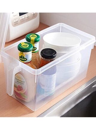 المفرج طَقم حاويات تخزين طعام من البلاستيك مع أغطية للثلاجة مكون من 4 قطع شفاف 31x15x16سم