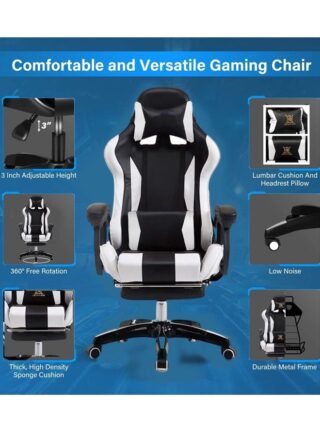 LR Gaming Chair High Back Computer Chair PU Leather Desk Chair PC Racing Executive Ergonomic Adjustable Swivel Work Chair with Headrest and Lumbar Support