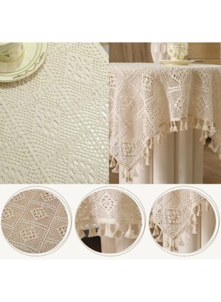 LEOKOR Cotton Tassel Table Cloth 110cm