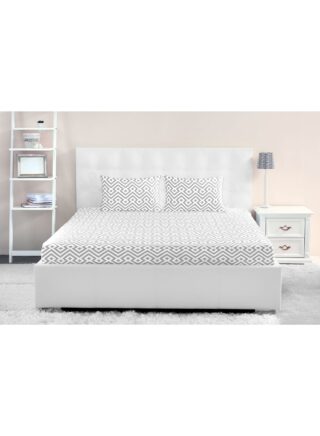 أمال Fitted Bedsheet Set Twin Size High Quality 100% Cotton Percale 144 TC Light Weight Everyday Use 1 Bed Sheet And 2 Pillow Cases Printed Light Grey/White Cotton Light Grey/White 120 x 200 + 33cm