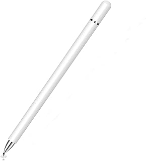 قلم ستايلس سعوي خفيف الوزن من الألومنيوم فائق الجودة للأجهزة التي تعمل باللمس مع قرص دقيق متوافق مع جميع أجهزة iOS والجوالات والتابلت بنظام أندرويد، غير مغناطيسي (أبيض)