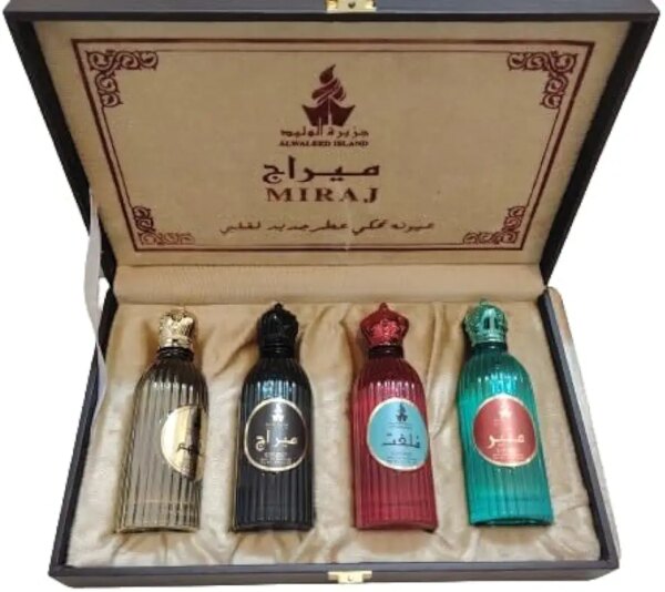 عطر ميراج مكون من 4 أربعة علب ذات روائح متنوعة في صندوق واحد للرجال والنساء يصلح هدية لمن تحب: علبة عطر ميراج *علبة عطر مثير * علبة عطر ملفت * علبة عطر ملهم