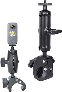 [تحديث] حامل دراجة نارية للدراجات النارية I-ns-ta360 One X3 / One X2 / One RS/One R/G-oP-ro H-e-ro، حامل مقود كروي مزدوج لكاميرا الاكشن (اسود)