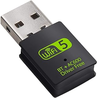 محول لاسلكي خارجي صغير لاستقبال الشبكات بمنفذ USB ويدعم البلوتوث والواي فاي ثنائي التردد 2.4/ 5Ghz بسرعة 600 ميجابت في الثانية، دونجل واي فاي صغير مناسب للابتوب والكمبيوتر وجهاز الكمبيوتر المكتبي