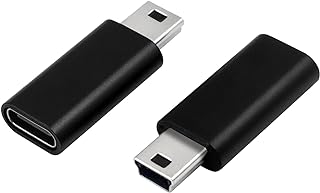 ديوتيك محول USB C الى USB صغير، محول صغير USB الى USB C، محول USB C انثى الى USB ذكر، محول USB C الى USB ميني معدل نقل 480 ميجابت لكل ثانية لمشغلات MP3 والكمبيوتر. عبوتان (اسود)، عدد المنافذ: 2