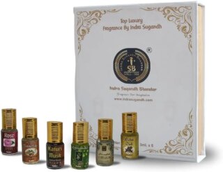مجموعة عطور للرجال تدوم طويلًا وخالية من الكحول، هدايا 6 في 1 من اندرا سوجاند بهاندار، عطار/ايترا/ايتر، 3 مل ببكرة دوارة (عبوة من 6 قطع)