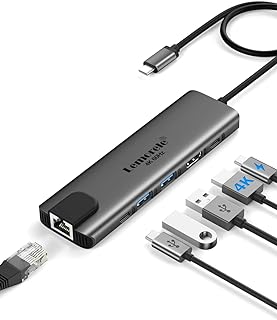 موزع USB C، موزع ليمورل USB C (6 في 1) مع HDMI 4K@60Hz وجيجابت ايثرنت، توصيل طاقة 100 واط، USB-C ومنفذي بيانات USB-A 5 جيجابايت في الثانية، محول USB C لماك بوك اير وماك بوك برو واكس بي اس والمزيد