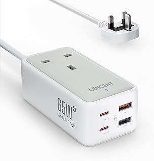 لانسينت قابس شاحن USB C 65 واط، محول طاقة جان III 4 منافذ نوع C، شاحن سطح المكتب، مع 1 تيار متردد + 4 منافذ USB، مناسب للابتوب وماك بوك وايباد برو وايفون والمزيد (ابيض)