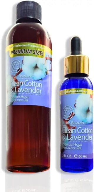 زيت عطري برائحة اللافندر سعة 8 اونصة و2 اونصة من ميستيك رومانس (زجاجتين، واحدة مع قطارة) لموزع الروائح بالموجات فوق الصوتية وحرق الزيت والمجففات (عبوة من قطعتين، قطن نظيف ولافندر)