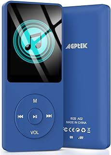 مشغل MP3 متعدد الوظائف للاستخدام اثناء الركض وداخل وخارج المنزل من AGPTEK سعة 8GB مع 70 ساعة تشغيل، بدون اي فقدان في الصوت، يدعم حتى 128GB – موديل A02 – ازرق داكن