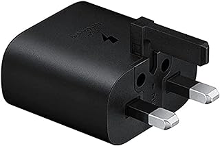 شاحن سامسونج سريع 25 واط مع كيبل نوع C، اسود، USB، USB من النوع C، عدد المنافذ: 4