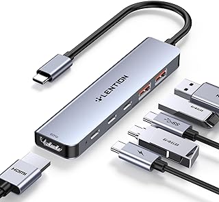 لينشين موزع USB C مع HDMI 4K@60Hz لنقل البيانات بسرعة 10Gbps مع 2 USB C و2 USB 3.2 الجيل الثاني، PD 100 واط، للكمبيوتر ويندوز وماك وايفون 15 والمزيد، محول مشغل ثابت (CB-CE37، رمادي سبيس)