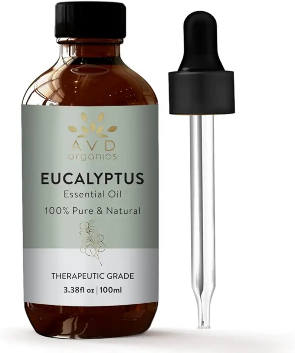 زيت عطري بعشبة أوكالبتوس من ايه في دي اورجانيكس، 100 مل – 100% نقي وطبيعي لعلاج البشرة بالروائح العطرية، مناسب لموزع الروائح المنزلي والاستحمام وغرفة البخار 118 مل