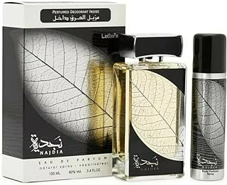 عطر نجدية مع عطر او دي برفان للرجال من لطافة – 100 مل (3.4 اونصة) بنفحات اكوا والحمضيات العطرية، عطر شبابي مع انتعاش، النفحات الرئيسية: الحمضيات والماء والعنبر والانتعاش والدفء، مناسب لاي مناسبة