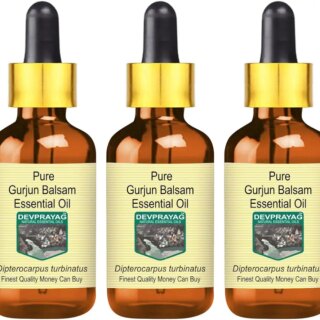 Devprayag Pure Gurjun Balsam Essential Oil (Dipterocarpus turbinatus) with Glass Dropper Natural Therapeutic Grade Steam Distilled (Pack of Three) 100ml X 3 (10 oz)