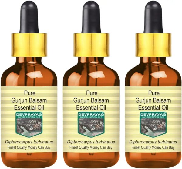 Devprayag Pure Gurjun Balsam Essential Oil (Dipterocarpus turbinatus) with Glass Dropper Natural Therapeutic Grade Steam Distilled (Pack of Three) 100ml X 3 (10 oz)