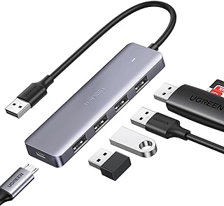 موزع USB بـ 4 منافذ USB 3.0 فائق النحافة من يوجرين، موزع فائق النحافة USB 3.0 بغطاء من الالومنيوم متوافق مع ماك بوك وماك برو ميني واي ماك وسيرفس برو وXPS وبلاي ستيشن 5 والكمبيوتر ومحرك فلاش USB.