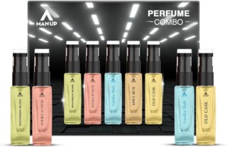 مجموعة هدايا عطر مان اب للرجال | عبوة من 5 قطع او دي بارفان | زجاجات بحجم 8 مل للسفر، رائحة فاخرة اثناء التنقل | رائحة الزهور والفواكه والتوابل تدوم طويلا | مجموعة عطور مميزة