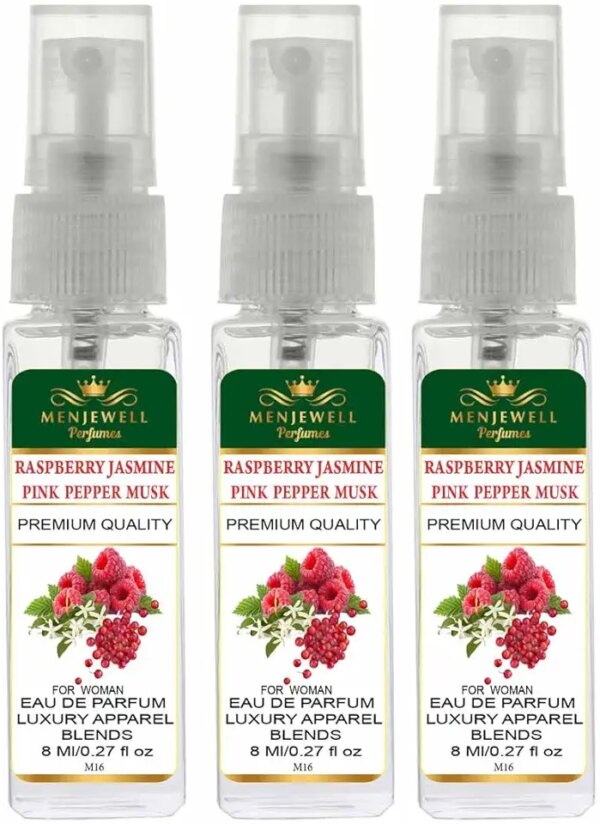 Menjewell Raspberry Jasmine Pine Pepper Musk Eau De Parfum For Women| Luxury Apparel Parfum| EDP For Women (Pack Of 3) 8ml