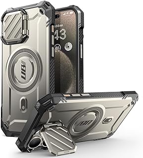 سبكيس جراب يو بي ماج اكس تي لموبايل ايفون 15 برو 6.1 بوصة مع غطاء كاميرا، [متوافق مع ماج سيف] جراب متين شديد التحمل مع مسند مدمج (رمادي)، البولي بروبلين