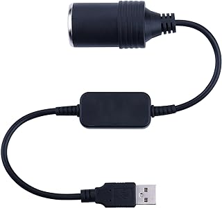 محول كيبل USB ايه ذكر بقوة 12 فولت بمقبس ولاعة السجائر انثى 60 سم/2 قدم، لالكاميرات