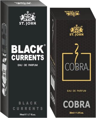 عطر للرجال والنساء من اس تي جون، عطر يدوم طويلا، رائحة لا تقاوم، عطر منعش ومهدئ للرجال والنساء، او دي بارفان، بلاك كيرنتس وكوبرا (50 مل + 30 مل، عبوة من قطعة واحدة)