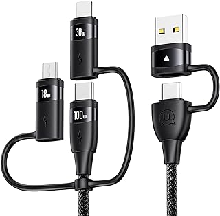 كيبل شحن متعدد USB نوع سي بقدرة 100 واط بطول 4 قدم 5 في 1 5 امبير من اكسين، كيبل مضفر بالنايلون من النوع سي لاجهزة اللابتوب والتابلت والجوال والمزيد، هاتف ذكي، محول الشحن