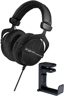 سماعات رأس ستوديو من بي وايدي تي 990 برو (أسود النينجا، نسخة محدودة) مع حامل سماعة رأس نوكس مع حزمة منظم كابل مدمج (عنصرين)، سلكي