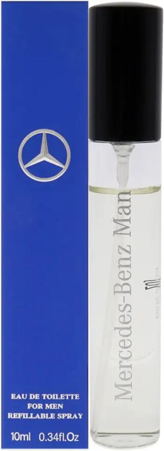 عطر للرجال من مرسيدس بنز – روائح الكمثرى والغرنوقي وخشب الورد – يثير ويأسر الحواس – مناسب لأي مناسبة – يدوم طويلاً – بخاخ او دي تواليت صغير 0.35 اونصة